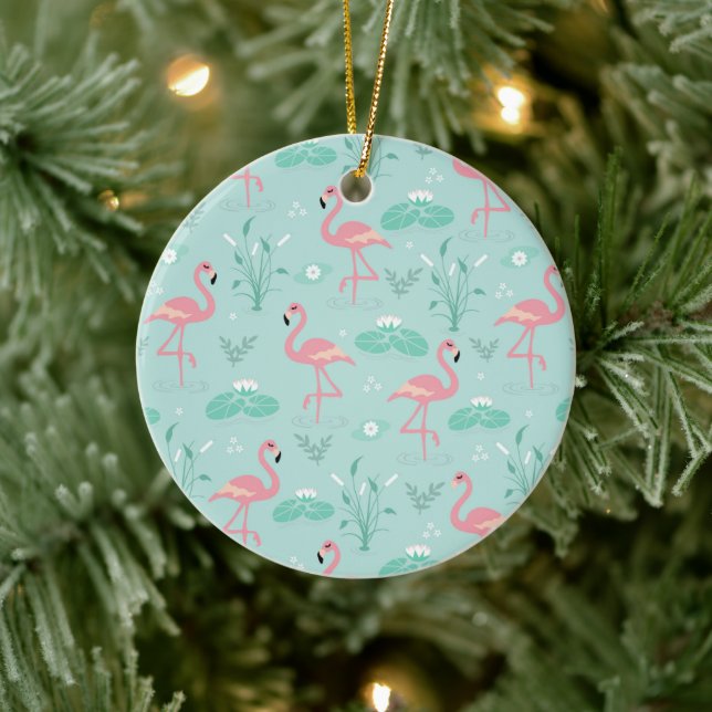 Pastel Pink Flamingos Green Pattern Ceramic Tree Decoration (Tree)