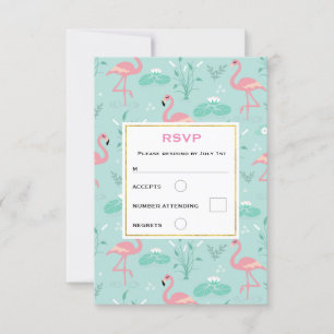 Pastel Pink Flamingos Green Pattern Wedding RSVP Card
