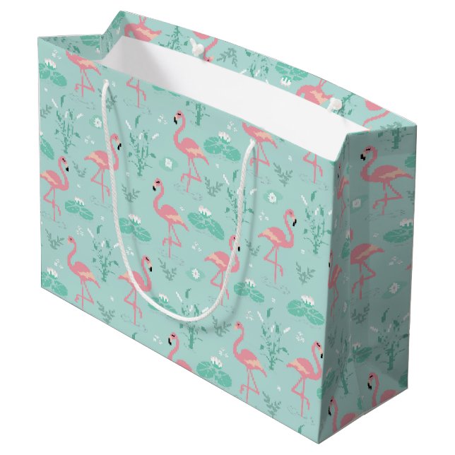 Pastel Pink Flamingos Pattern Large Gift Bag (Back Angled)