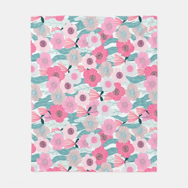 Pastel Pink Floral Abstract Pattern Fleece Blanket (Front)