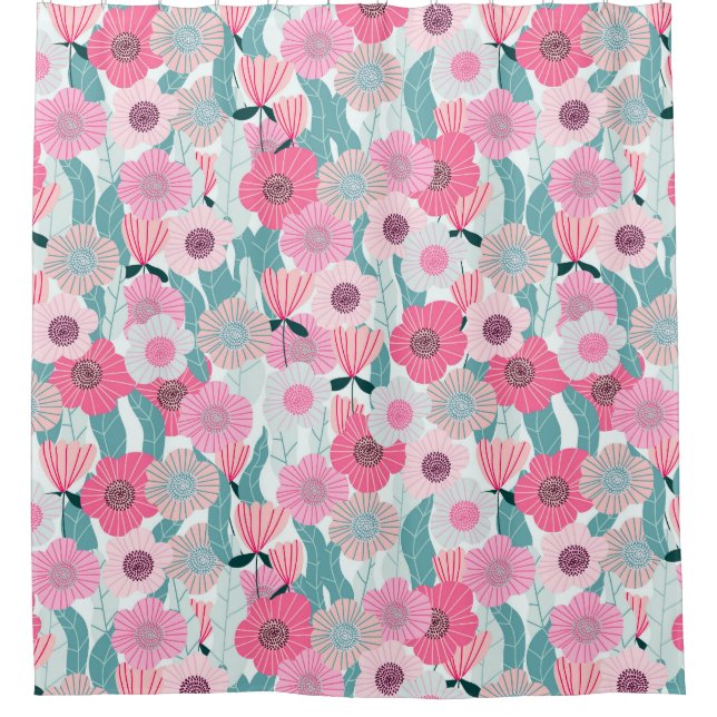 Pastel Pink Floral Abstract Pattern Shower Curtain (Front)