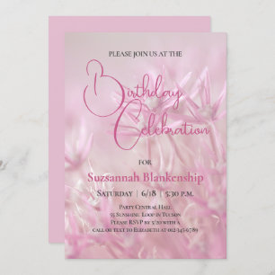 Pastel Pink Floral Background Birthday Party Invitation