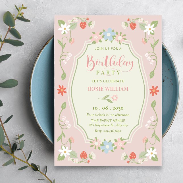 Pastel pink floral birthday invitation (Creator Uploaded)