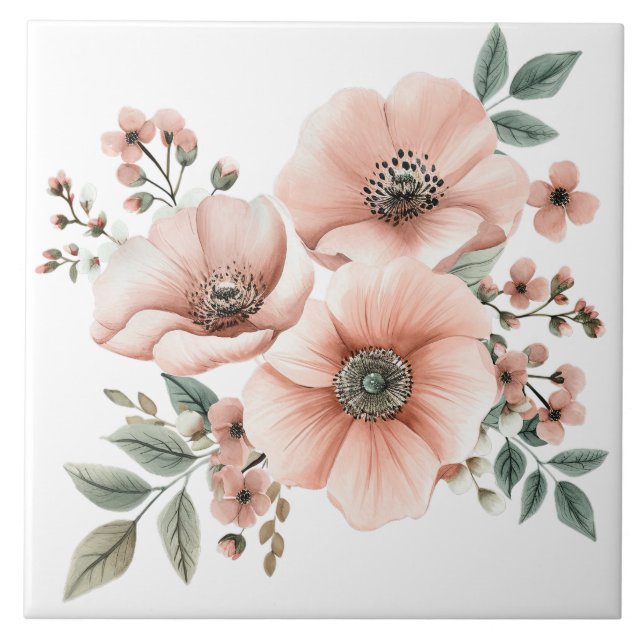 Pastel Pink Floral Ceramic Tile (Front)