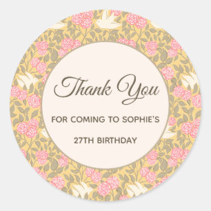 Pastel Pink Floral Dove Pattern Classic Round Sticker