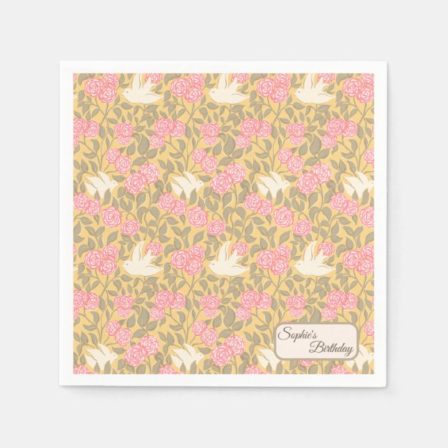 Pastel Pink Floral Dove Pattern Napkin (Front)