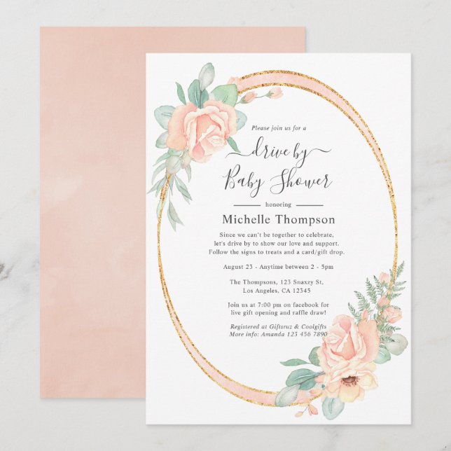 Pastel Pink Floral Drive By Shower Invitation (Front/Back)