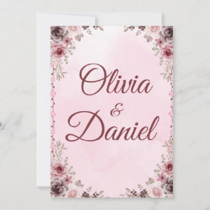 pastel pink floral elegant wedding invitation card