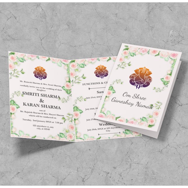 Pastel Pink Floral  Indian Wedding Invitation (Creator Uploaded)