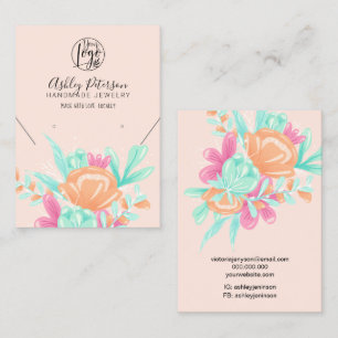 Pastel pink floral logo jewellery earring necklace business card