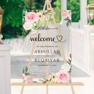 Pastel Pink Floral Muslim Wedding Welcome Acrylic Sign