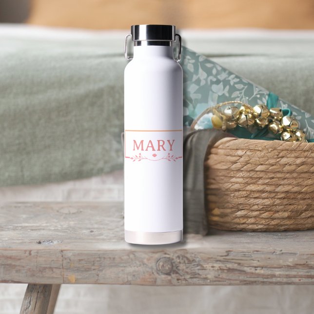 Pastel Pink Floral Name Pattern Water Bottle (Creator Uploaded)