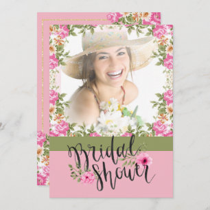Pastel Pink Floral Photo Bridal Shower Invitation