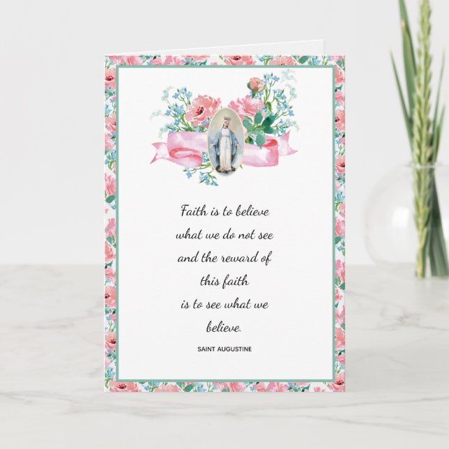 Pastel Pink  Floral Religious Virgin Mary  Card (Front)