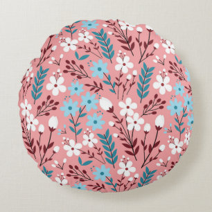Pastel Pink Floral Seamless Pattern. Round Cushion