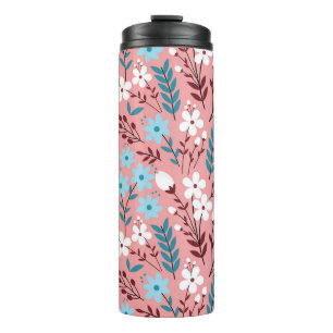 Pastel Pink Floral Seamless Pattern. Thermal Tumbler