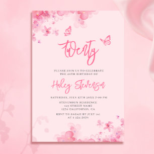 Pastel pink floral soft watercolor 20th Birthday Invitation