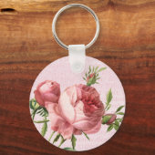Pastel pink floral vintage rose key ring (Front)