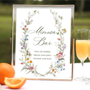 Pastel Pink Floral Wildflower Mimosa Bar Sign