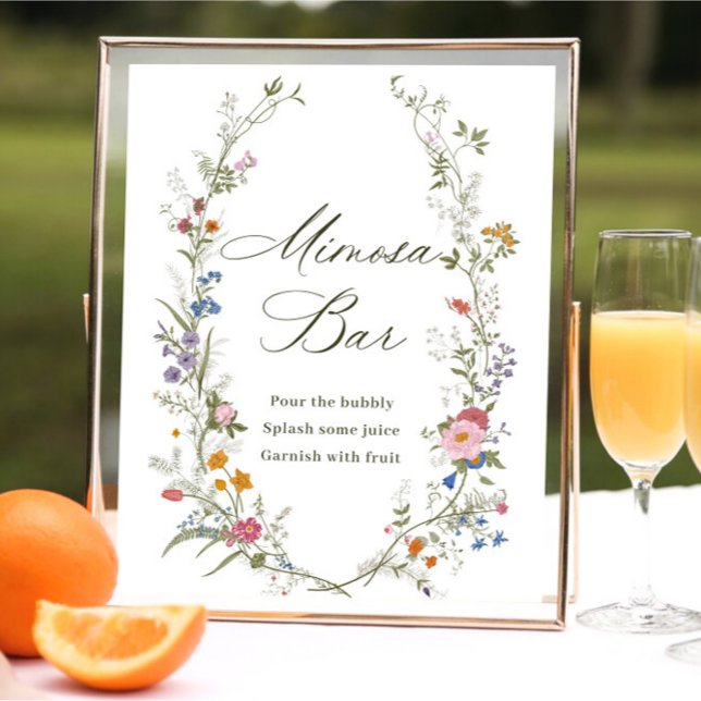 Pastel Pink Floral Wildflower Mimosa Bar Sign (Creator Uploaded)
