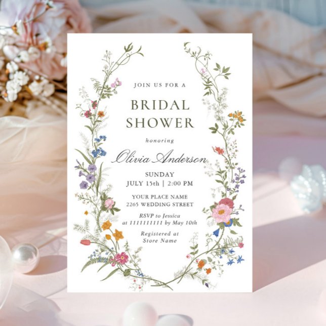 Pastel Pink Floral Wildflowers Bridal Shower Invitation (Creator Uploaded)