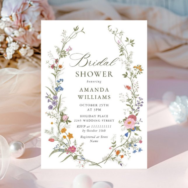 Pastel Pink Floral Wildflowers Bridal Shower Invitation (Creator Uploaded)