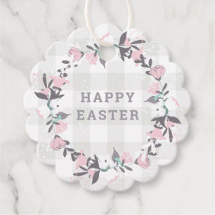 Pastel Pink Floral Wreath Happy Easter Favour Tags