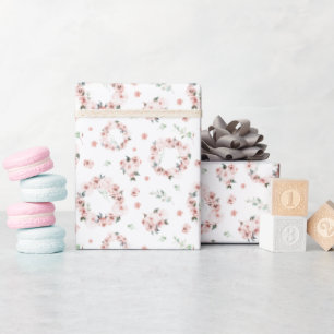 Pastel Pink Floral Wreath Wrapping Paper