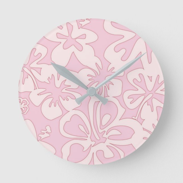 Pastel Pink Flower Art Round Clock (Front)