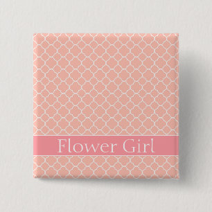 Pastel Pink Flower Girl 15 Cm Square Badge