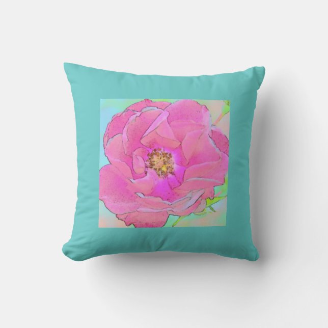 Pastel pink flower-Light Blue Border Cushion (Front)