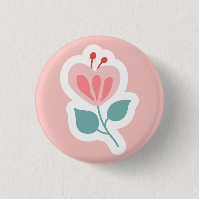 Pastel pink flower petal with stem 3 cm round badge (Front)