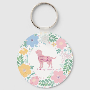 Pastel Pink Flower Wreath Labrador Retriever Photo Key Ring
