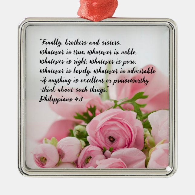 Pastel Pink Flowers Bible Verse Metal Tree Decoration (Front)