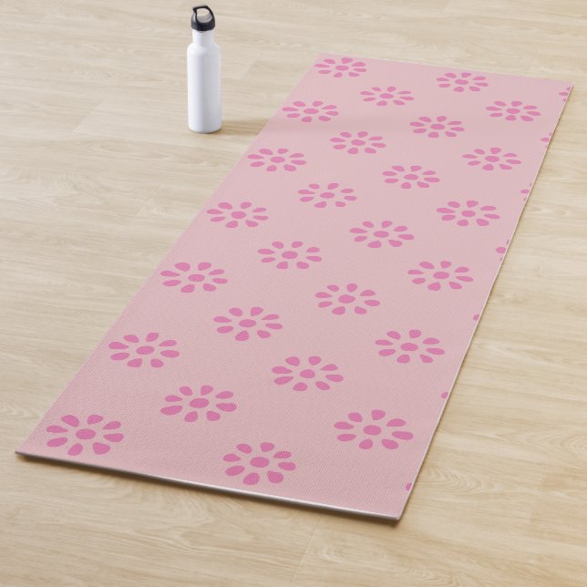 Pastel Pink Flowers Boho Aesthetic Pattern Yoga Mat (In Situ)