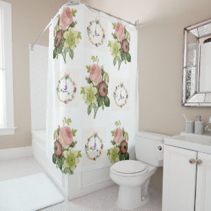 Pastel pink flowers shower curtain her birds