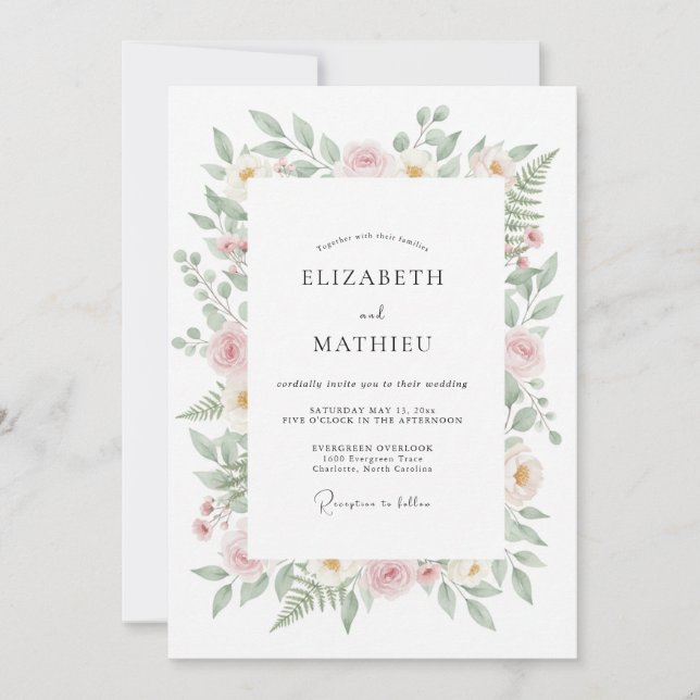 Pastel Pink Foliage Eucalyptus Wedding Invitation (Front)