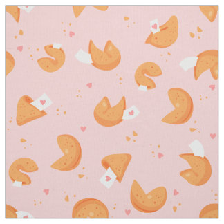 pastel pink fortune cookie love hearts lucky fabric