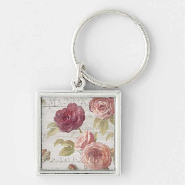 Pastel Pink French Roses Key Ring (Front)