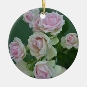 Pastel pink garden roses   ceramic tree decoration