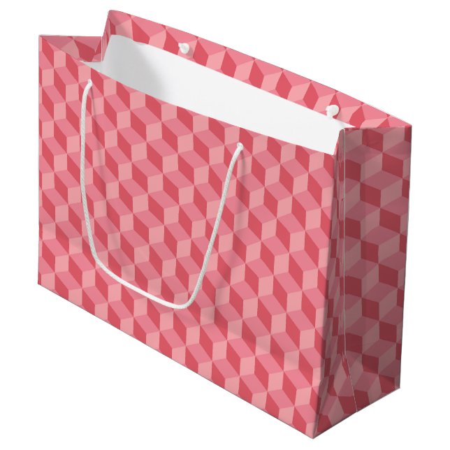 PASTEL PINK GEOMETRIC CUBE PATTERNS LARGE GIFT BAG (Front Angled)