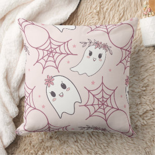 Pastel Pink Ghost Halloween Kawaii Pattern Cushion