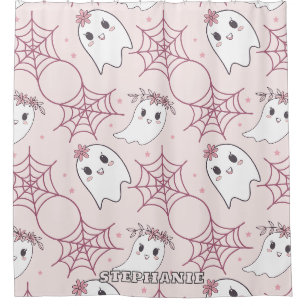 Pastel Pink Ghost Halloween Kawaii Pattern Shower Curtain