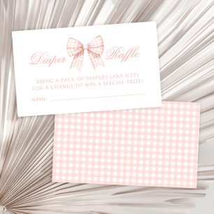 Pastel pink gingham bow baby shower diaper raffle enclosure card