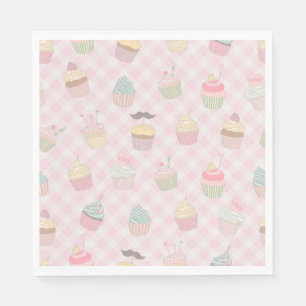 Pastel Pink Gingham Cute Cupcakes Pattern Napkin