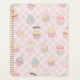 Pastel Pink Gingham Cute Cupcakes Pattern Planner