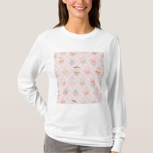 Pastel Pink Gingham Cute Cupcakes Pattern T-Shirt