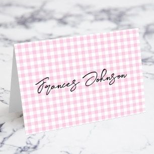 Pastel Pink Gingham Individual Name Place Cards