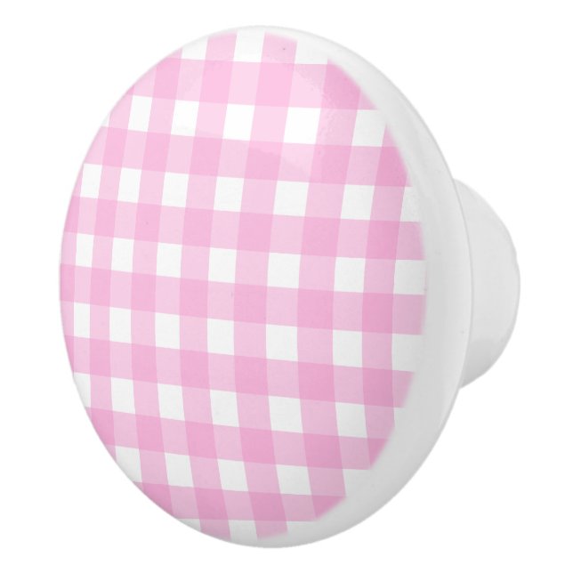 Pastel Pink Gingham Pattern Ceramic Knob (Right)