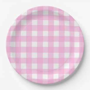 Pastel Pink Gingham Pattern Paper Plate